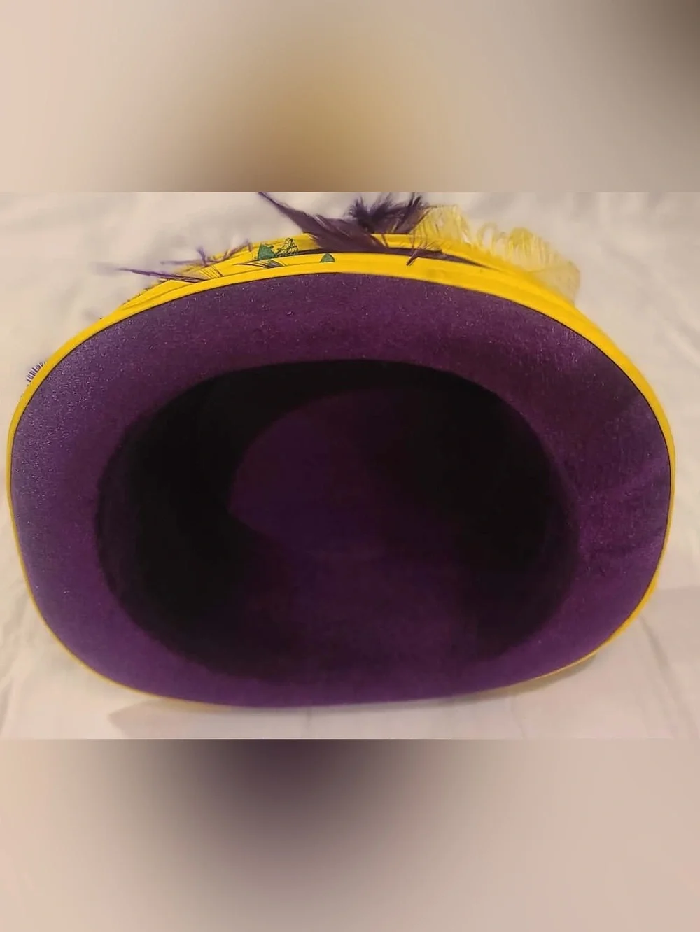 4 Purple Mardi Gras Feather Trim Top Hat with Green Band - Unbranded